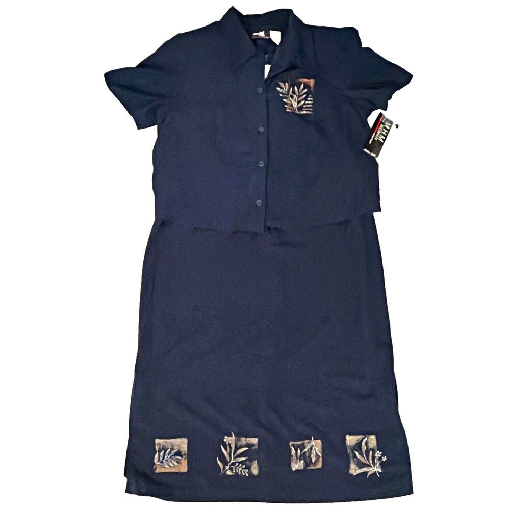 2-Piece Dress Jacket Set 20W Navy Blue Short Sleeve Modest Maxi NWT